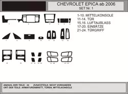 Накладки в салон (kit-1) Чорний для Chevrolet Epica 2006-2024 рр