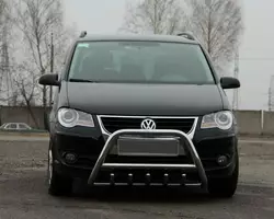 Кенгурятник (нерж) 60 мм, з написом для Volkswagen Touran 2010-2015 рр