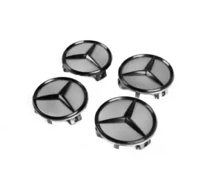 Ковпачки на диски 71/74 мм без кільця (4 шт, сірі з чорним знаком) для Тюнінг Mercedes