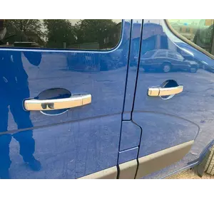 Накладки на ручки (4 шт) 1 отвір, Carmos - Хромований пластик для Renault Trafic 2015-2024 рр