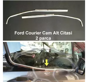 Окантовка стекол (2 шт, нерж) для Ford Courier 2014-2023 рр Окантовка стекол (2 шт, нерж) для Ford Courier 2014-2023 рр