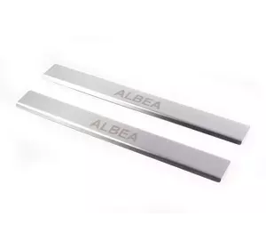 Накладки на дверні пороги Carmos (2 шт, нерж.) для Fiat Albea 2002-2024 рр Накладки на дверні пороги Carmos (2 шт, нерж.) для Fiat Albea 2002-2024 рр