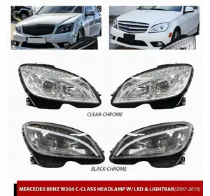 Передня оптика LED (2007-2011, 2 шт) Чорна для Mercedes C-class W204 рр Передня оптика LED (2007-2011, 2 шт) Чорна для Mercedes C-class W204 рр