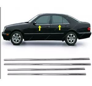 Нижня окантовка стекол (4 шт, нерж) Carmos - Турецька таль для Mercedes E-сlass W210 1995-2002 рр Нижня окантовка стекол (4 шт, нерж) Carmos - Турецька таль для Mercedes E-сlass W210 1995-2002 рр
