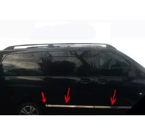 Молдинг дверний (6 частин, нержавійка) Довга, 1 бічні двері для Mercedes Vito / V-class W447 2014-2024 рр Молдинг дверний (6 частин, нержавійка) Довга, 1 бічні двері для Mercedes Vito / V-class W447 2014-2024 рр