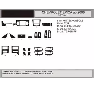 Накладки в салон (kit-1) Карбон для Chevrolet Epica 2006-2024 рр