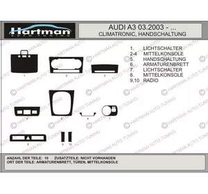 Декоративні накладки салону (Хартман) Чорний колір для Ауди A3 2003-2012 рр